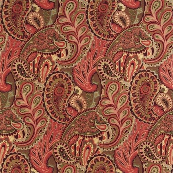 Designer Fabrics K0024B 54 in. Wide Burgundy; Green And Red; Abstract Paisley Contemporary Upholstery Fabric K0024B - main